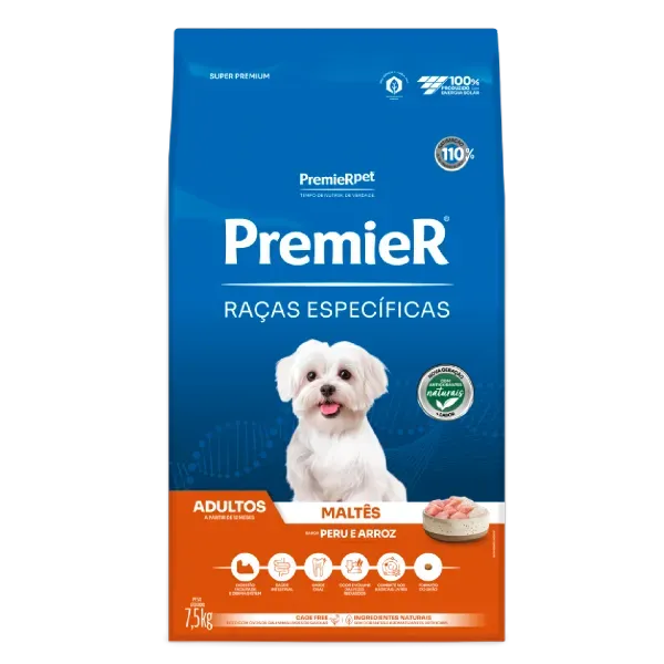 Ração Premier Raças Específicas Maltês Adultos Peru e Arroz 7,5 kg